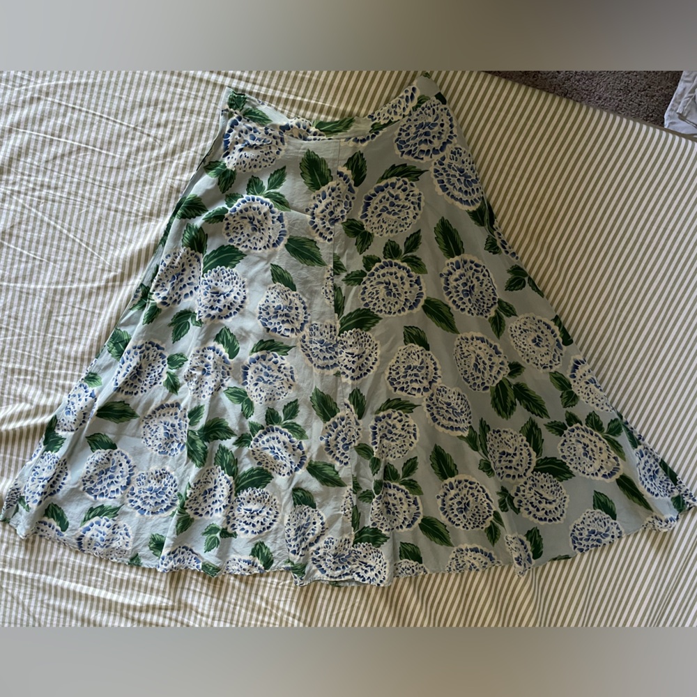 Adrienne Vittadini Blue and Green Floral Midi Silk Skirt - VTG 26 in